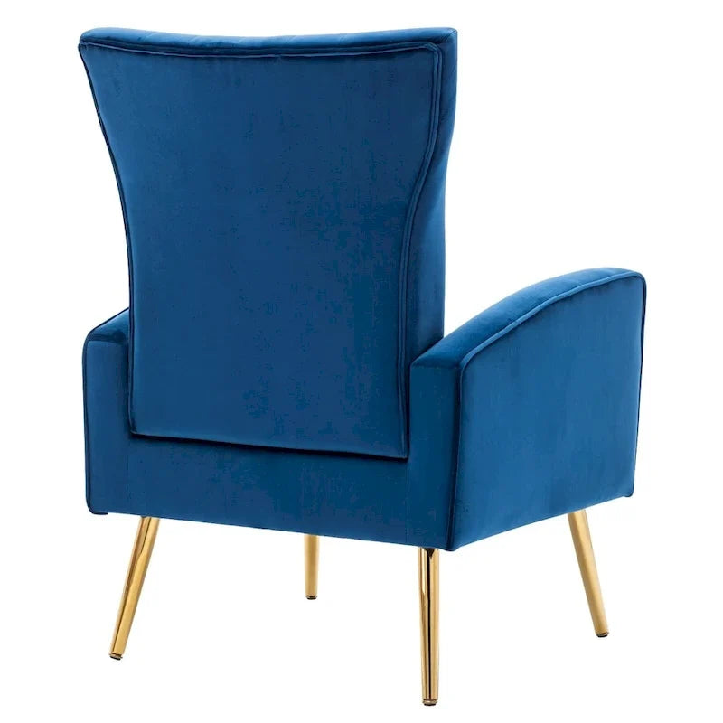 Fauteuil d'appoint confortable en velours avec dossier ailé et pieds en métal doré