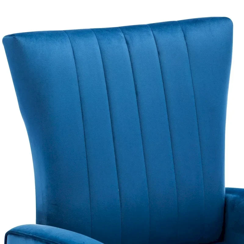 Fauteuil d'appoint confortable en velours avec dossier ailé et pieds en métal doré