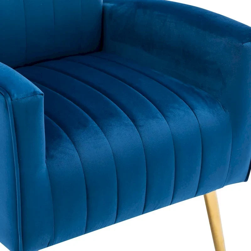 Fauteuil d'appoint confortable en velours avec dossier ailé et pieds en métal doré