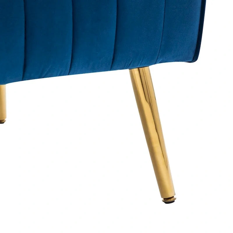 Fauteuil d'appoint confortable en velours avec dossier ailé et pieds en métal doré