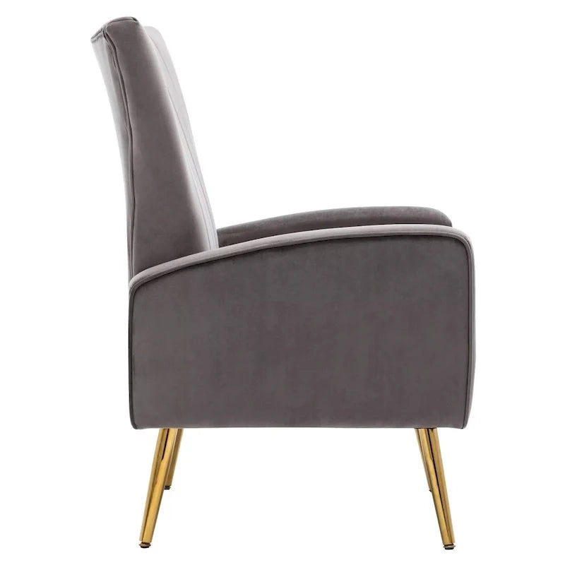 Fauteuil d'appoint confortable en velours avec dossier ailé et pieds en métal doré
