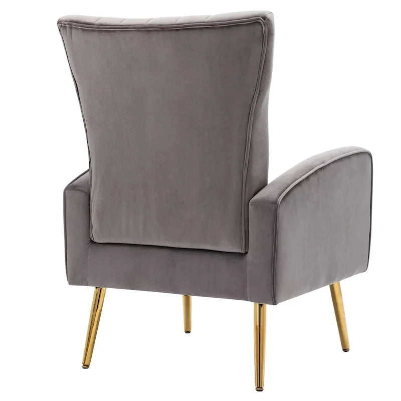 Fauteuil d'appoint confortable en velours avec dossier ailé et pieds en métal doré