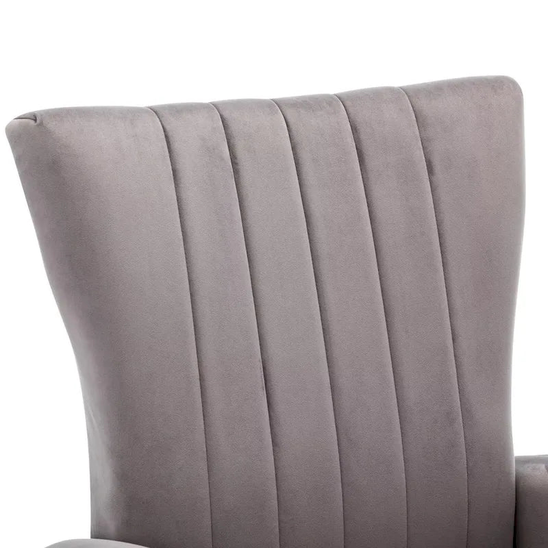 Fauteuil d'appoint confortable en velours avec dossier ailé et pieds en métal doré