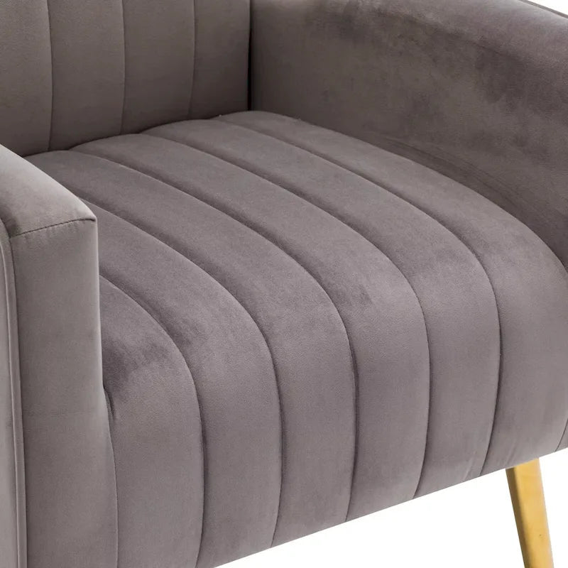 Fauteuil d'appoint confortable en velours avec dossier ailé et pieds en métal doré