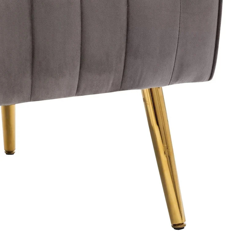 Fauteuil d'appoint confortable en velours avec dossier ailé et pieds en métal doré