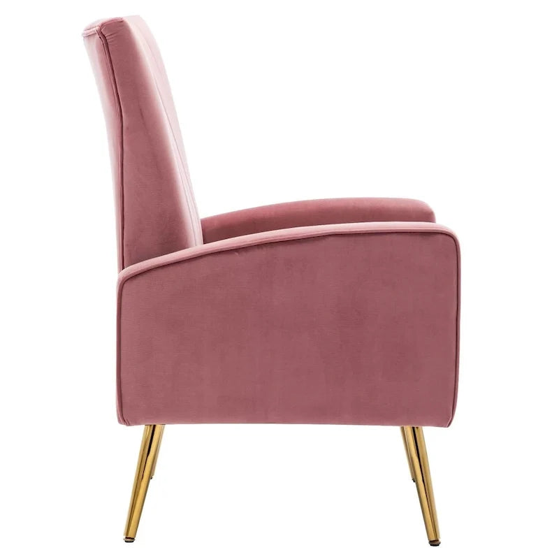 Fauteuil d'appoint confortable en velours avec dossier ailé et pieds en métal doré