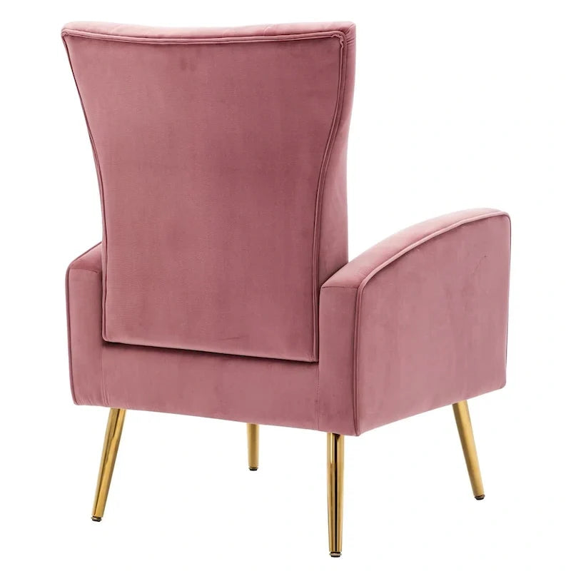 Fauteuil d'appoint confortable en velours avec dossier ailé et pieds en métal doré