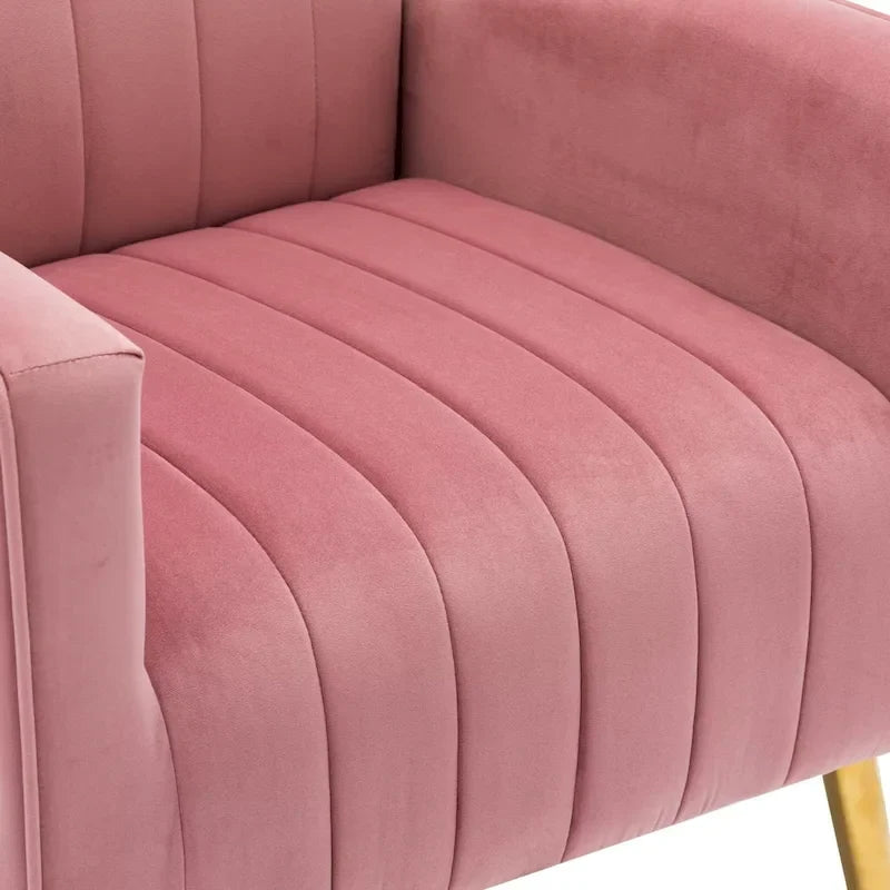 Fauteuil d'appoint confortable en velours avec dossier ailé et pieds en métal doré