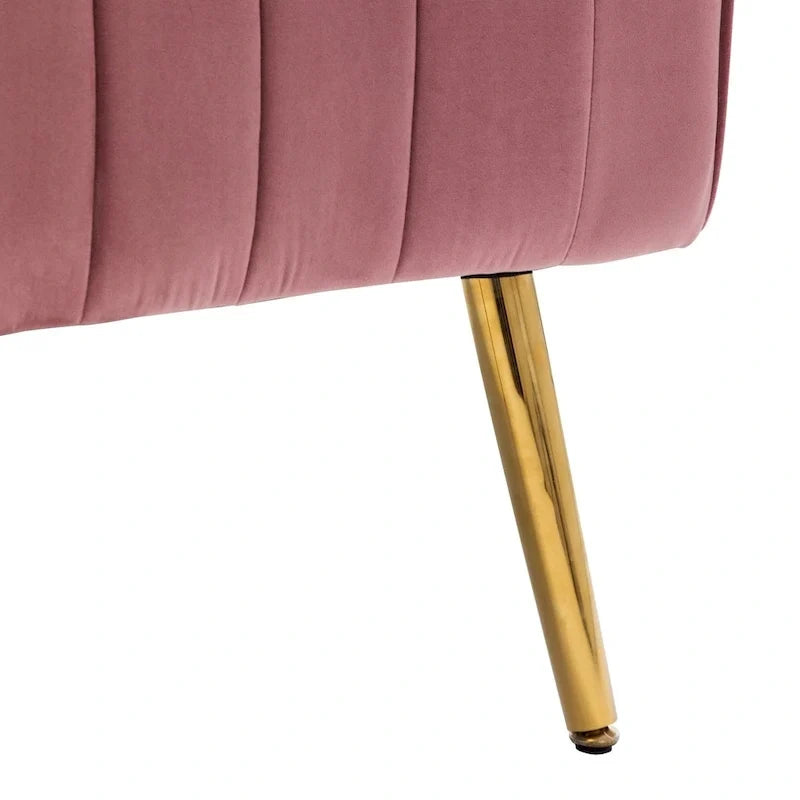 Fauteuil d'appoint confortable en velours avec dossier ailé et pieds en métal doré