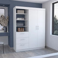 Armoire 3 tiroirs Kenya avec 3 étagères supérieures, 2 cintres, poignées en métal, blanc - N/A