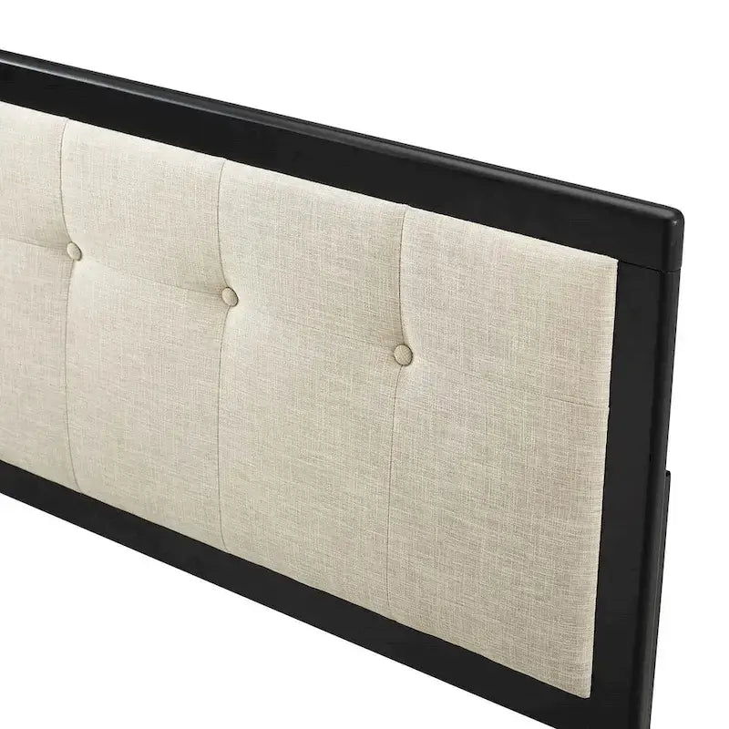 Tête de lit King Size Marlin traditionnelle en tissu beige capitonné avec cadre en bois noir