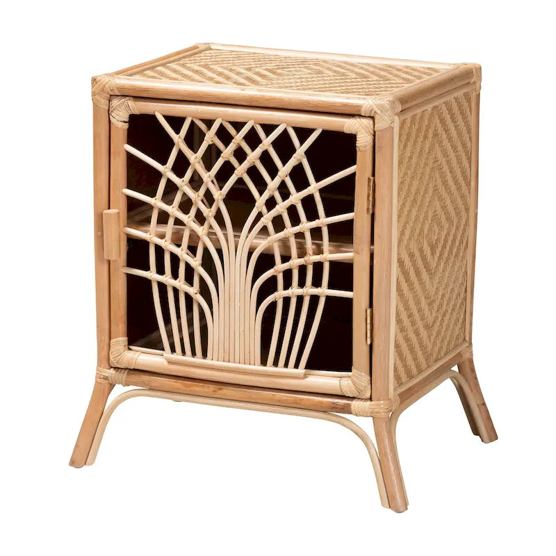Table de chevet Danna en rotin naturel marron style bohème moderne