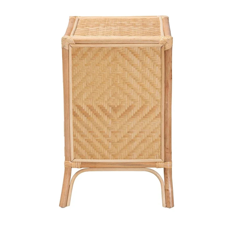 Table de chevet Danna en rotin naturel marron style bohème moderne