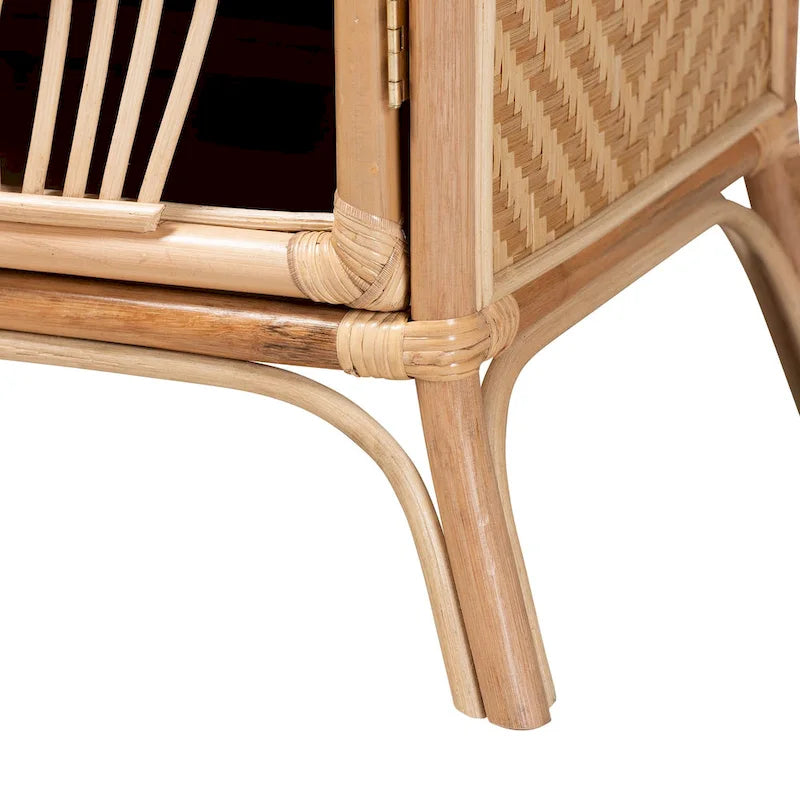 Table de chevet Danna en rotin naturel marron style bohème moderne