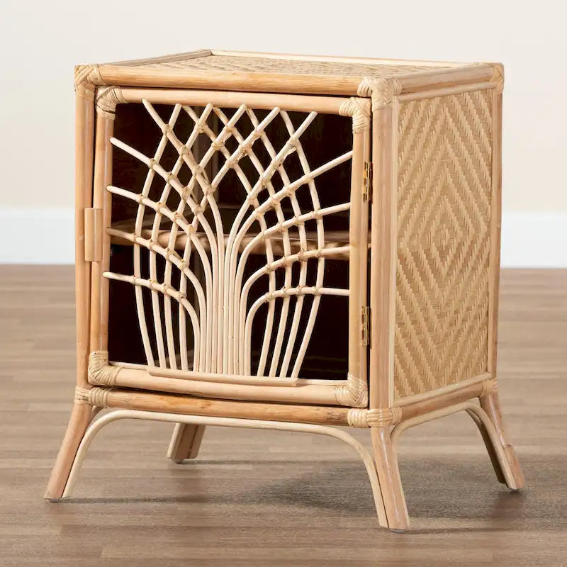 Table de chevet Danna en rotin naturel marron style bohème moderne