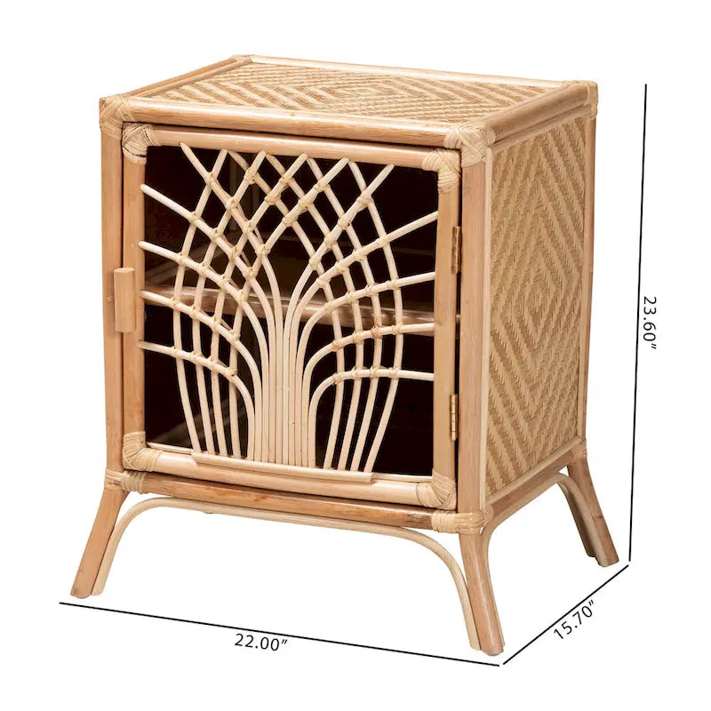 Table de chevet Danna en rotin naturel marron style bohème moderne