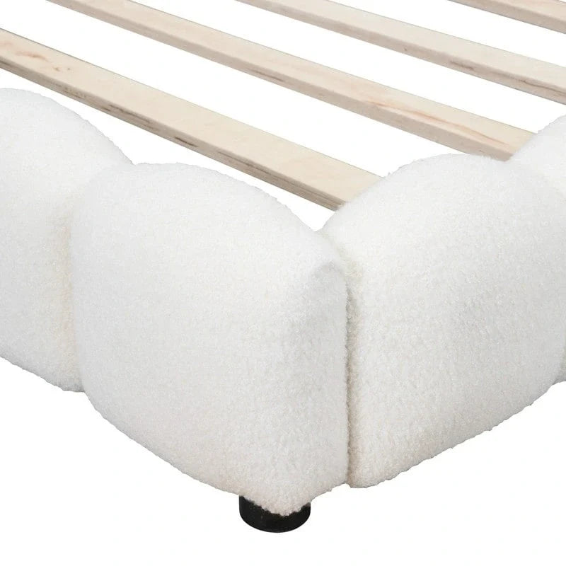 Lit plateforme rembourré Teddy pleine grandeur avec ports USB et bande LED