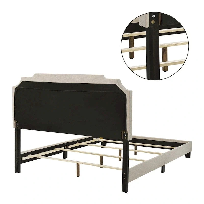 Letto Imbottito con Dettagli Borchiati Beige