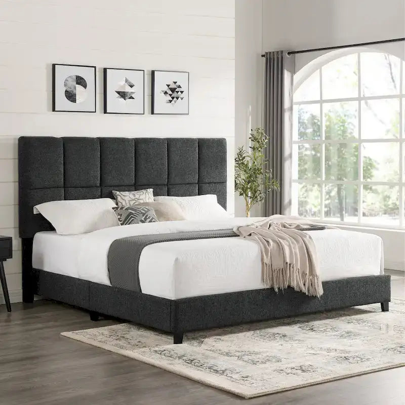 Lit plateforme capitonné Bridgevine Home Tall Granite Dark Grey Square Headboard