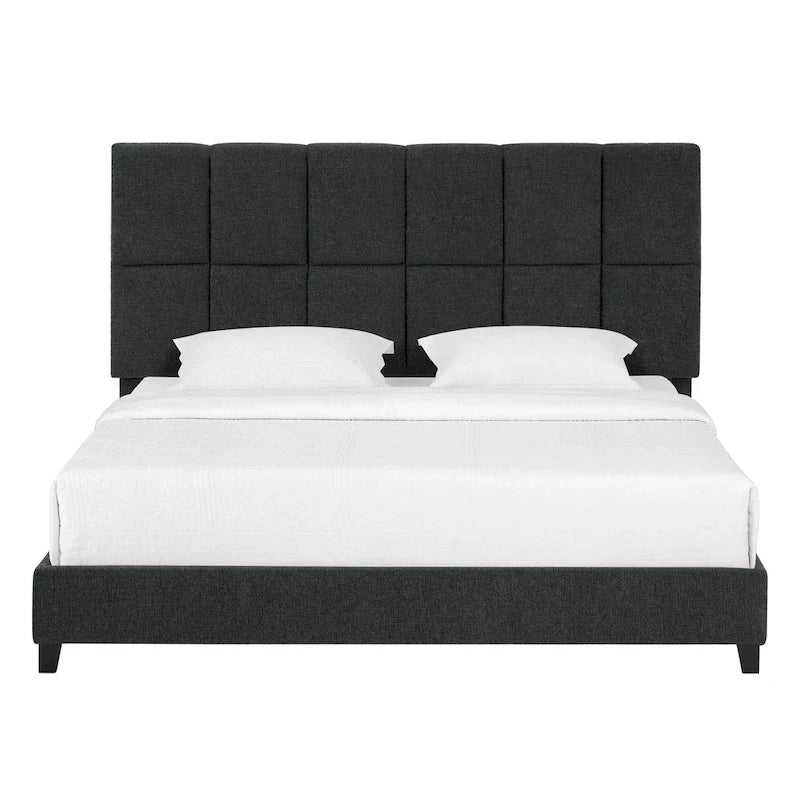 Lit plateforme capitonné Bridgevine Home Tall Granite Dark Grey Square Headboard