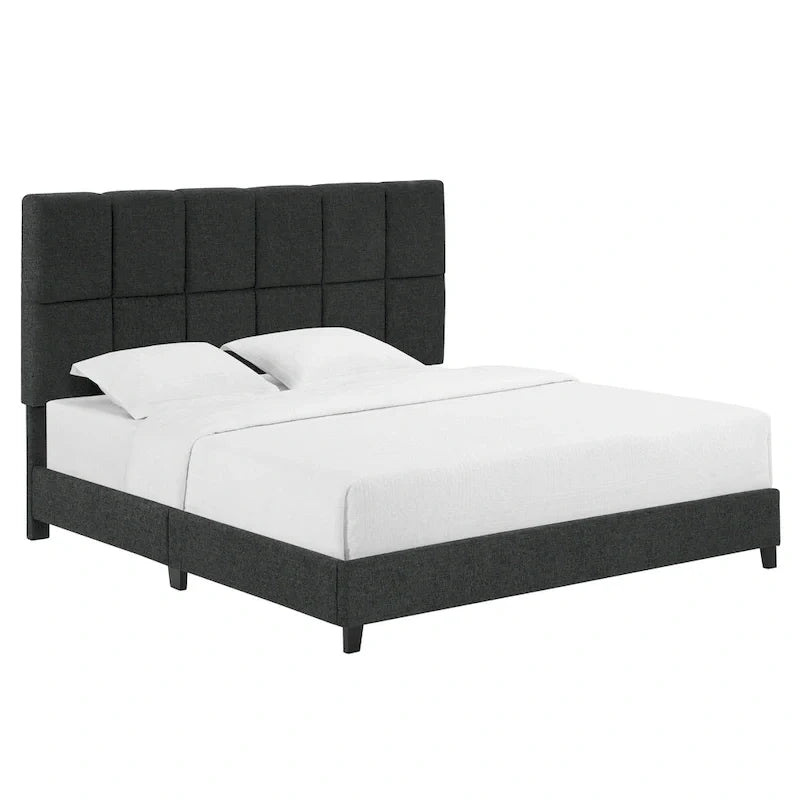 Lit plateforme capitonné Bridgevine Home Tall Granite Dark Grey Square Headboard