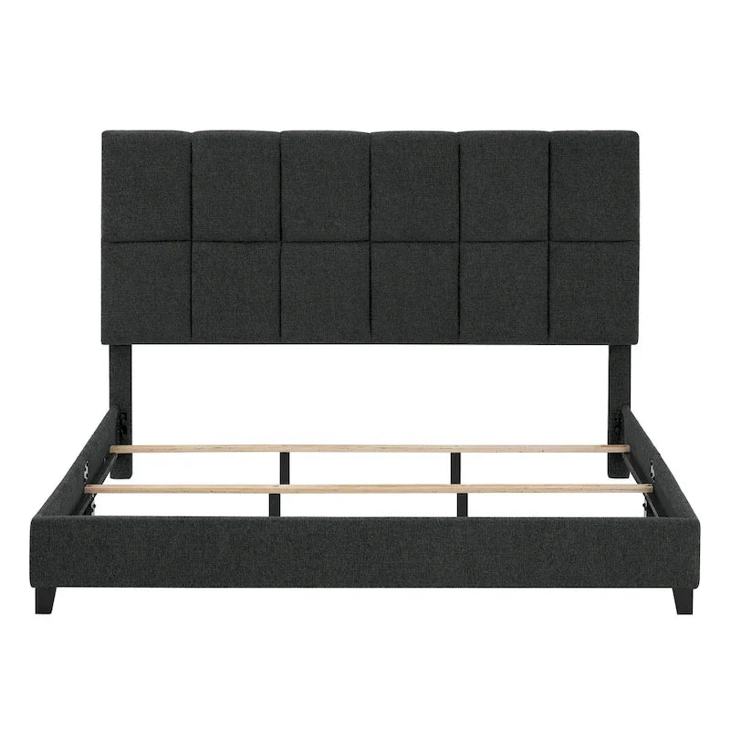 Lit plateforme capitonné Bridgevine Home Tall Granite Dark Grey Square Headboard
