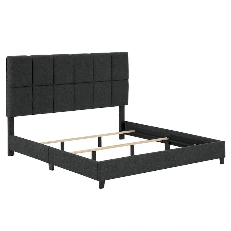 Lit plateforme capitonné Bridgevine Home Tall Granite Dark Grey Square Headboard
