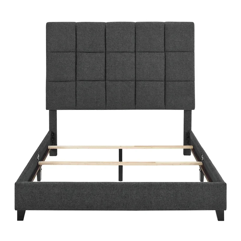 Lit plateforme capitonné Bridgevine Home Tall Granite Dark Grey Square Headboard
