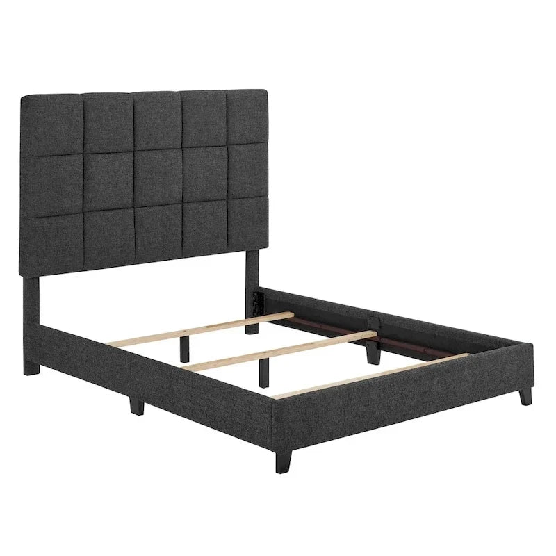 Lit plateforme capitonné Bridgevine Home Tall Granite Dark Grey Square Headboard