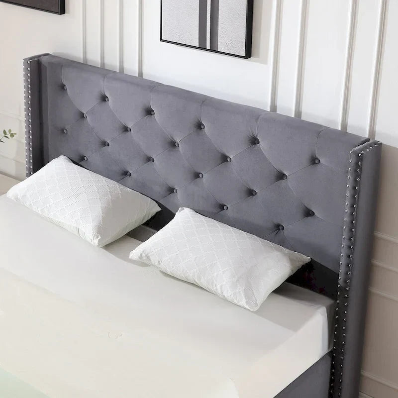 Cadre de lit plateforme Morden Fort Queen Size en velours avec pieds en métal de 15 cm