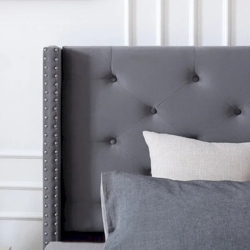 Cadre de lit plateforme Morden Fort Queen Size en velours avec pieds en métal de 15 cm