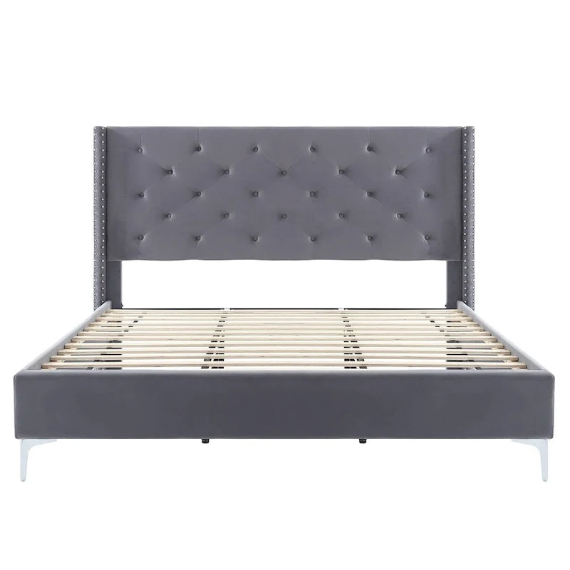 Cadre de lit plateforme Morden Fort Queen Size en velours avec pieds en métal de 15 cm