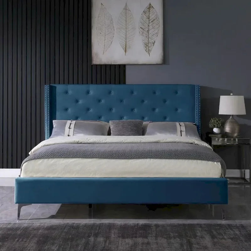 Cadre de lit plateforme Morden Fort Queen Size en velours avec pieds en métal de 15 cm