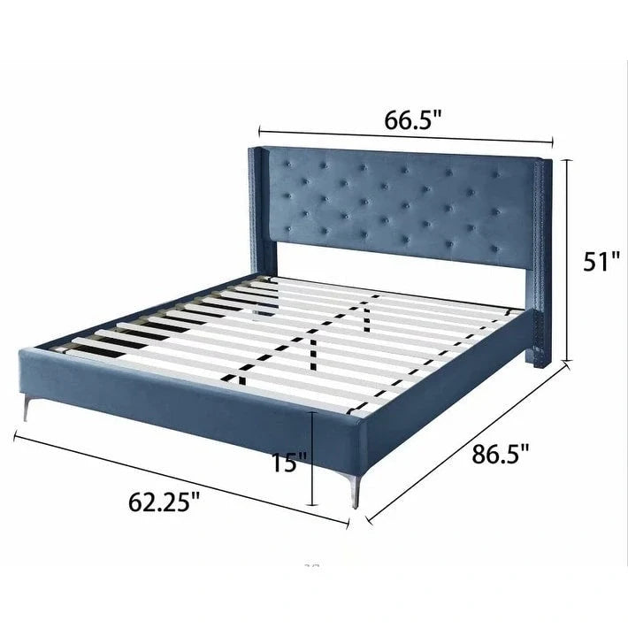 Cadre de lit plateforme Morden Fort Queen Size en velours avec pieds en métal de 15 cm