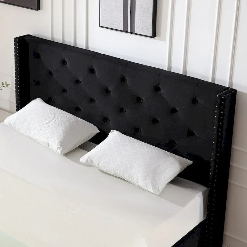 Cadre de lit plateforme Morden Fort Queen Size en velours avec pieds en métal de 15 cm