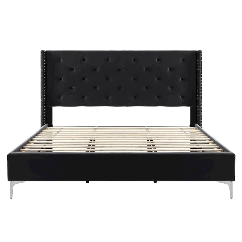 Cadre de lit plateforme Morden Fort Queen Size en velours avec pieds en métal de 15 cm