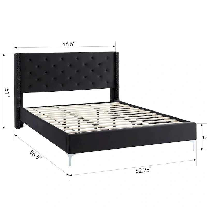 Cadre de lit plateforme Morden Fort Queen Size en velours avec pieds en métal de 15 cm
