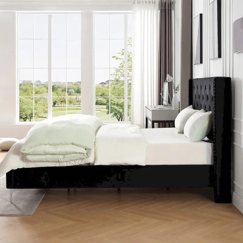 Cadre de lit plateforme Morden Fort Queen Size en velours avec pieds en métal de 15 cm