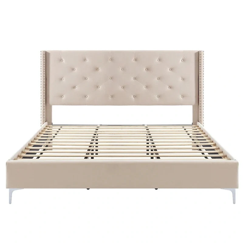 Cadre de lit plateforme Morden Fort Queen Size en velours avec pieds en métal de 15 cm