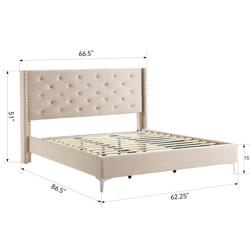 Cadre de lit plateforme Morden Fort Queen Size en velours avec pieds en métal de 15 cm