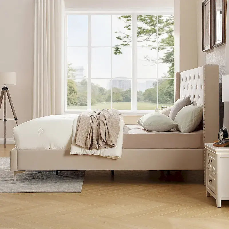 Cadre de lit plateforme Morden Fort Queen Size en velours avec pieds en métal de 15 cm
