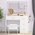 Toeletta Moasis con sgabello imbottito, set scrivania da trucco - 35,43L x 15,74W x 53,54H