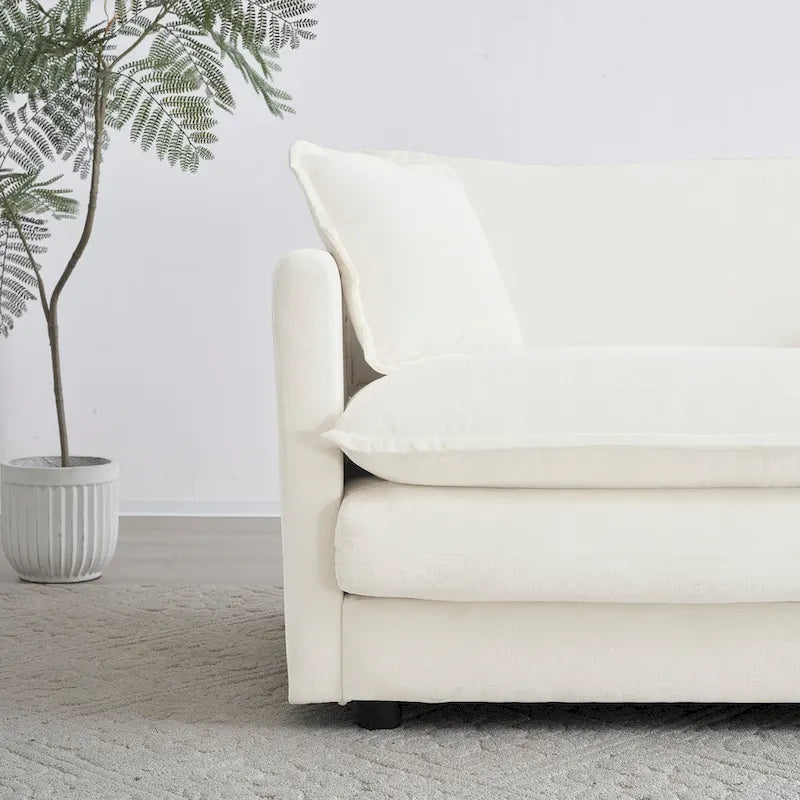 Fauteuil d'appoint moderne avec pouf, fauteuil de salon en chenille, fauteuil de lecture pour chambre à coucher, blanc