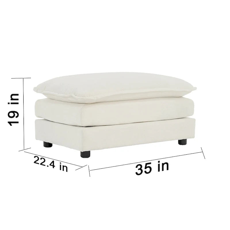 Modern Accent Chair with Ottoman, Living Room Club Chair Chenille Upholstered Armchair , Reading Chair for Bedroom, White