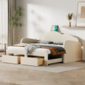 Lit de repos capitonné taille double avec dossier en forme de nuage, lit gigogne et 2 tiroirs et ports USB, beige