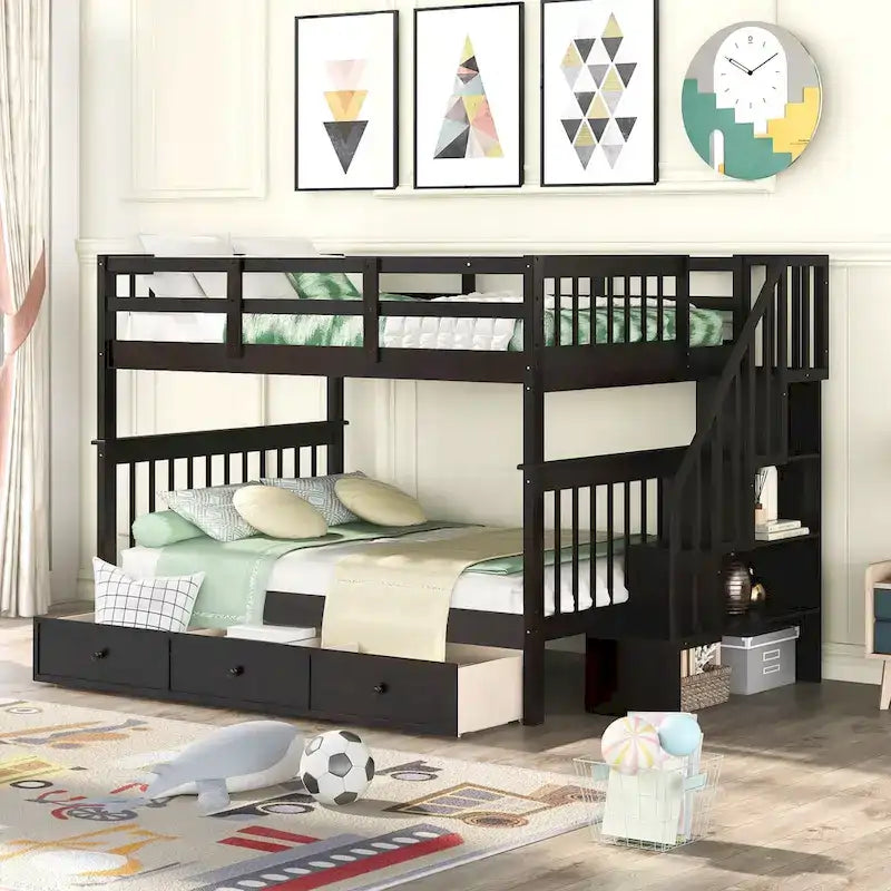 Letto a Castello a Misura Francese con Cassetti, Spazio Contenitore e Sponda di Sicurezza per la Camera da Letto, colore Espresso (vecchio SKU: LP000310AAP)
