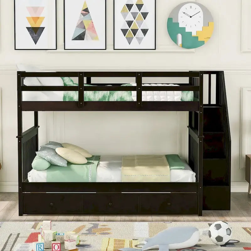 Letto a Castello a Misura Francese con Cassetti, Spazio Contenitore e Sponda di Sicurezza per la Camera da Letto, colore Espresso (vecchio SKU: LP000310AAP)