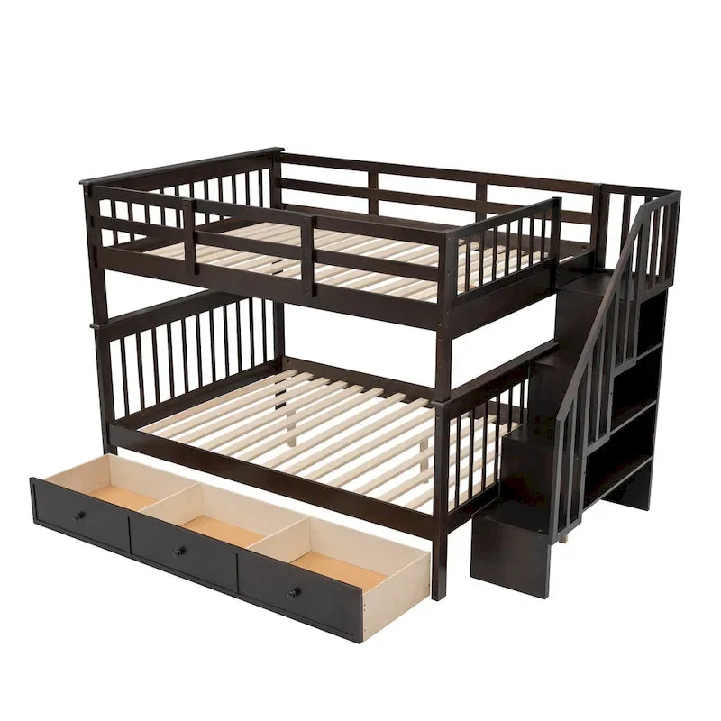 Letto a Castello a Misura Francese con Cassetti, Spazio Contenitore e Sponda di Sicurezza per la Camera da Letto, colore Espresso (vecchio SKU: LP000310AAP)