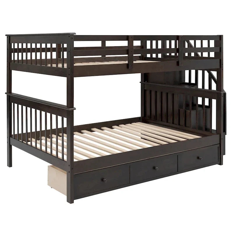 Letto a Castello a Misura Francese con Cassetti, Spazio Contenitore e Sponda di Sicurezza per la Camera da Letto, colore Espresso (vecchio SKU: LP000310AAP)