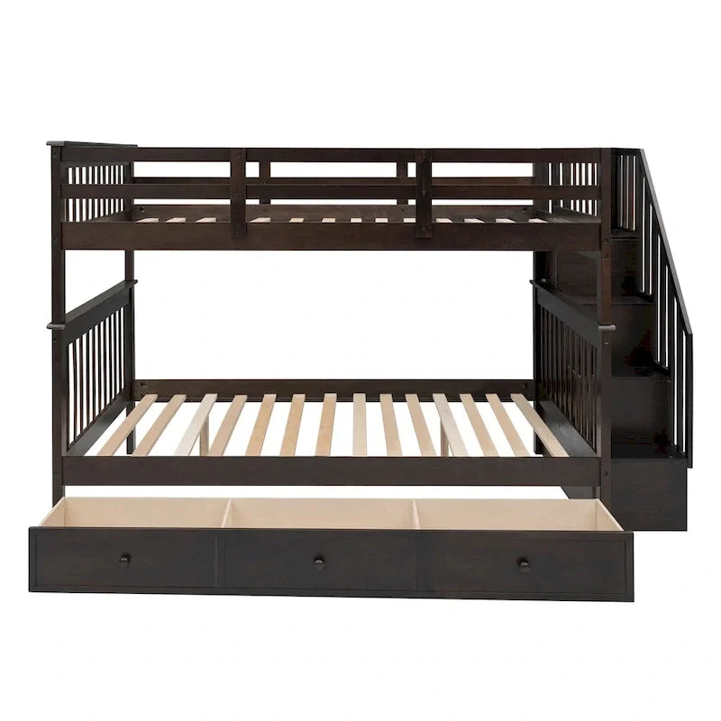 Letto a Castello a Misura Francese con Cassetti, Spazio Contenitore e Sponda di Sicurezza per la Camera da Letto, colore Espresso (vecchio SKU: LP000310AAP)